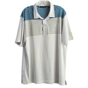 Travis Mathew Striped Colorblock Performance Golf Polo Shirt White Gray Men’s XL